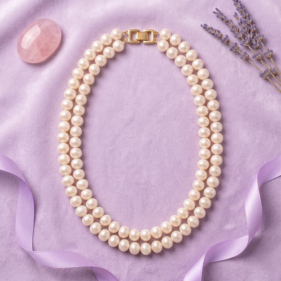 Freshwater Button Pearl Double-Strand Necklace – 22-Inch Long Necklace