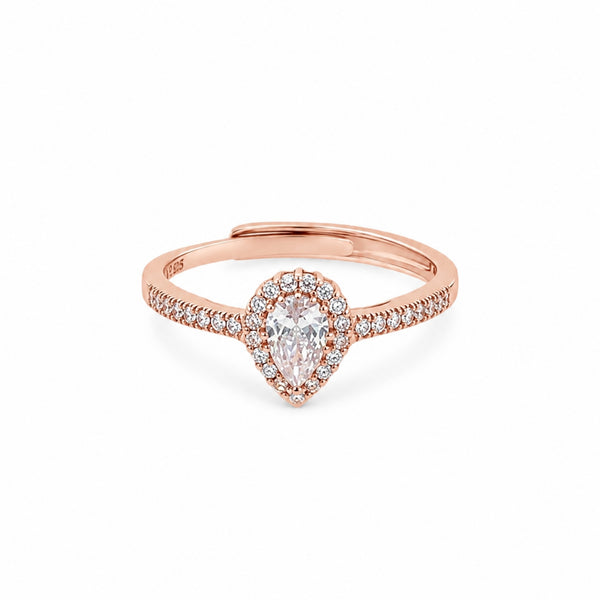 925 Sterling Silver Rose Gold Pear Halo CZ Ring