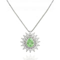 925 Silver Pear-Cut Green Gemstone Halo Necklace – Luxury Statement Pendant with Sparkling Crystal Frame