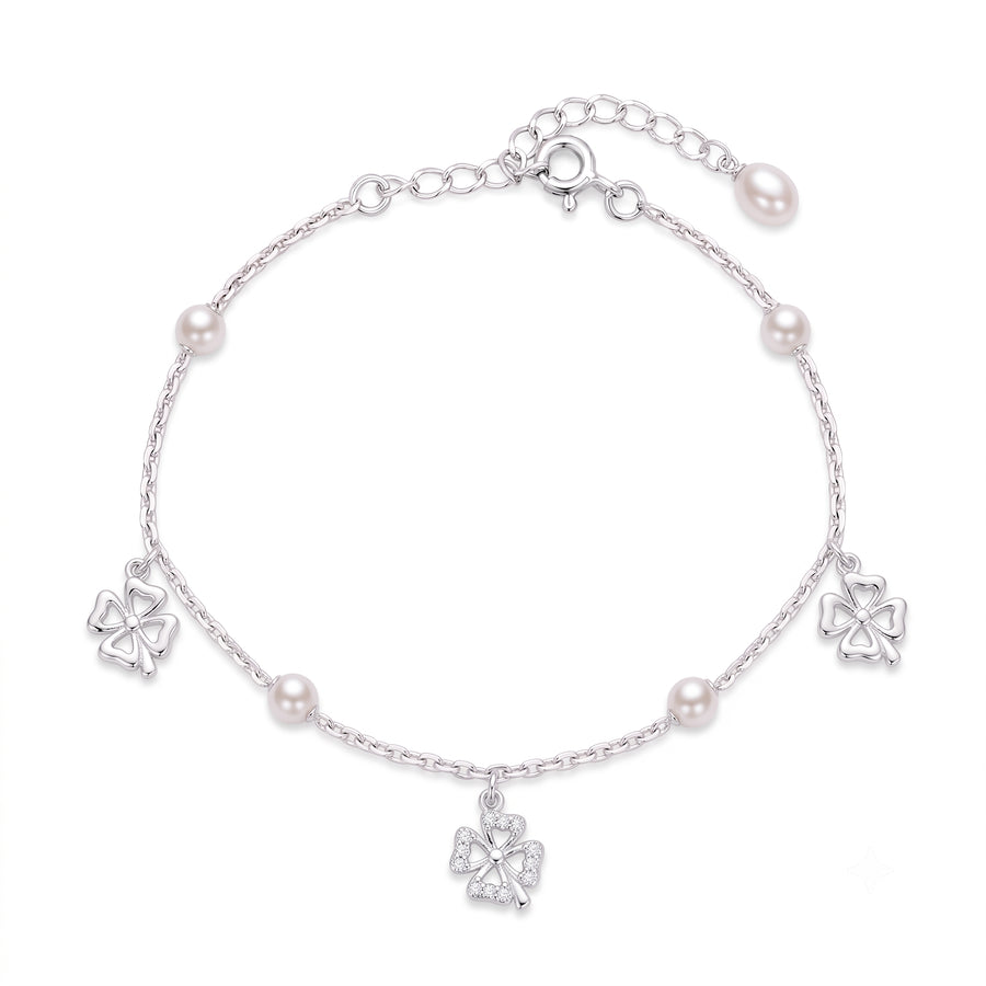 Clover Pearl Bracelet | 925 Sterling Silver Freshwater Pearl Bracelet