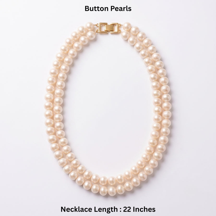 Freshwater Button Pearl Double-Strand Necklace – 22-Inch Long Necklace