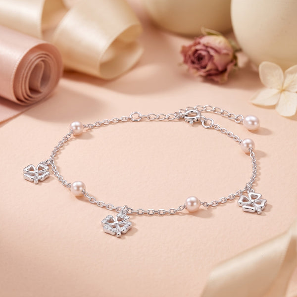 Clover Pearl Bracelet | 925 Sterling Silver Freshwater Pearl Bracelet