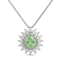 925 Silver Pear-Cut Green Gemstone Halo Necklace – Luxury Statement Pendant with Sparkling Crystal Frame