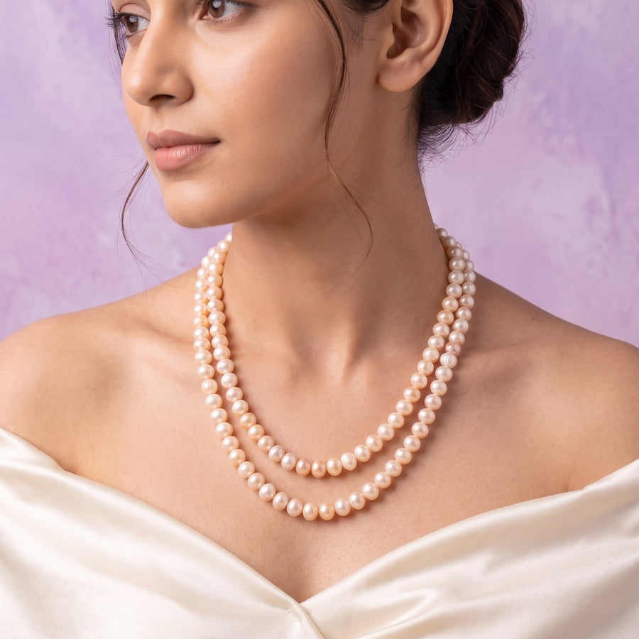 Multicolour Freshwater Button Pearl Double-Strand Necklace – 20-Inch Layered Necklace