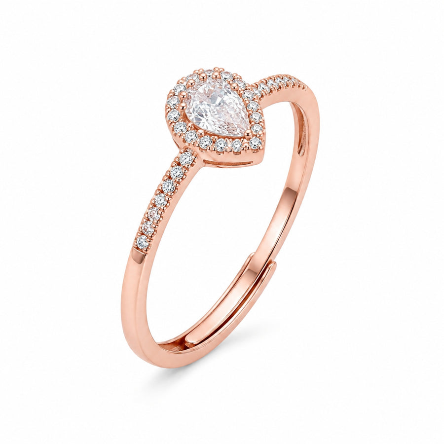 925 Sterling Silver Rose Gold Pear Halo CZ Ring