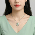 925 Silver Pear-Cut Green Gemstone Halo Necklace – Luxury Statement Pendant with Sparkling Crystal Frame