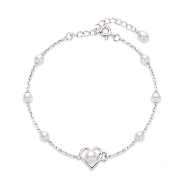 925 Silver Radiant Love Pearl Charm Bracelet