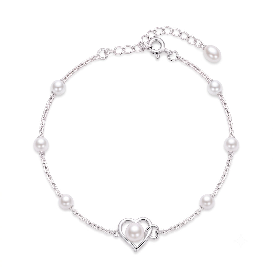 925 Silver Radiant Love Pearl Charm Bracelet