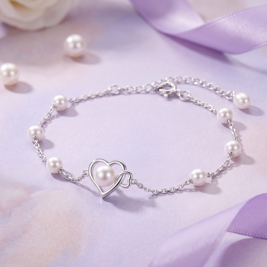 925 Silver Radiant Love Pearl Charm Bracelet