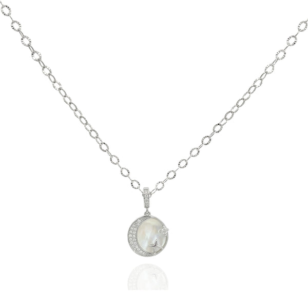 925 Silver Moon & Star Mother of Pearl Pendant Necklace – Celestial Minimalist Jewelry
