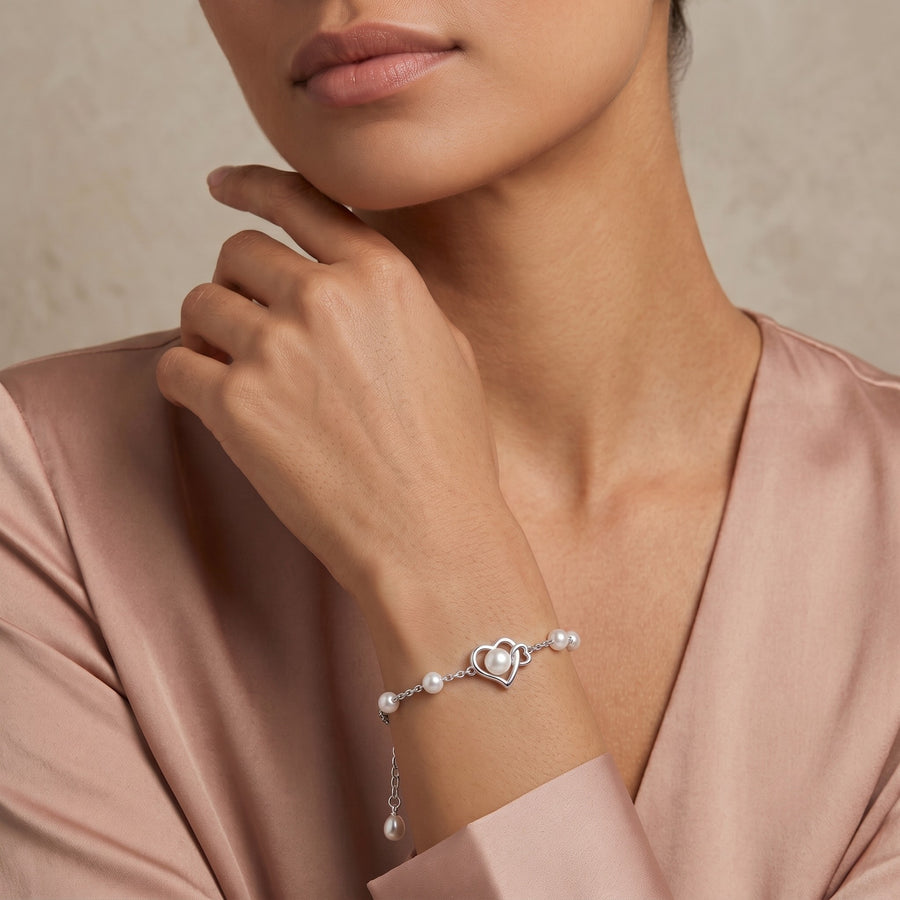 925 Silver Radiant Love Pearl Charm Bracelet