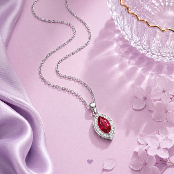 925 Sterling Silver Red Marquise Halo Pendant