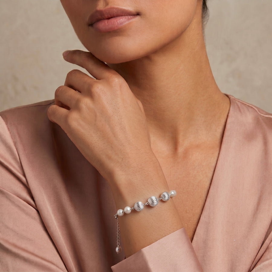 925 Silver Celestial Glow Pearl Bracelet