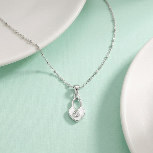 925 Silver Heart Lock Pendant Necklace – Minimalist Love Charm Jewelry