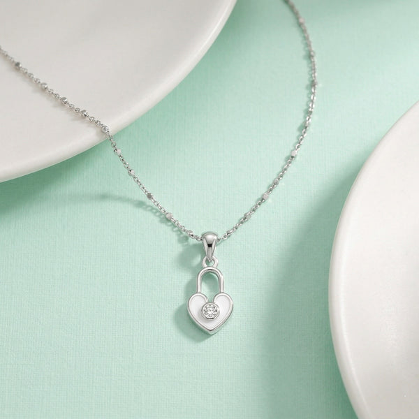 925 Silver Heart Lock Pendant Necklace – Minimalist Love Charm Jewelry