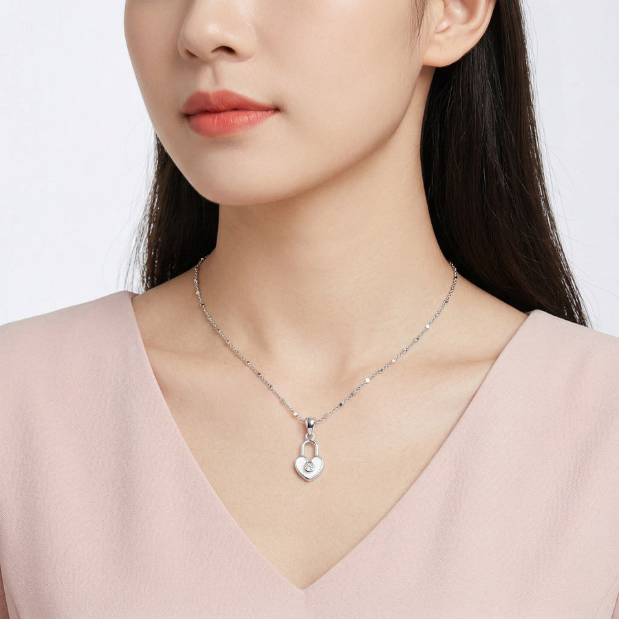 925 Silver Heart Lock Pendant Necklace – Minimalist Love Charm Jewelry