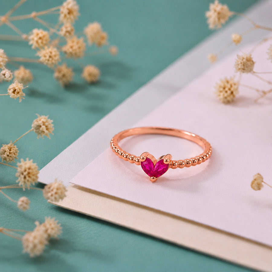 925 Sterling Silver Heart Cut Ruby CZ Ring