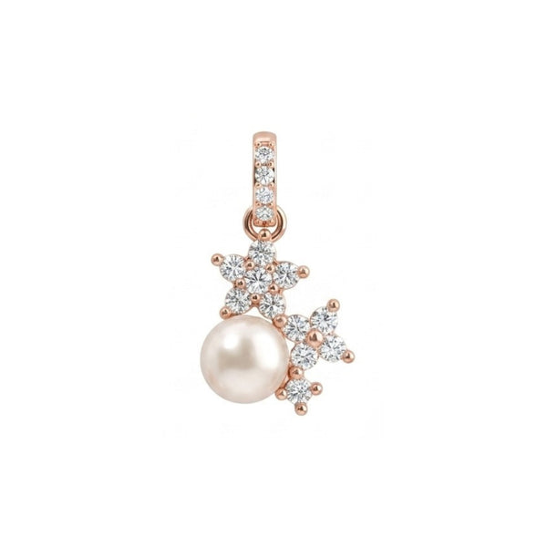 925 Sterling Silver Floral Pearl & Cubic Zirconia Rose Gold Pendant