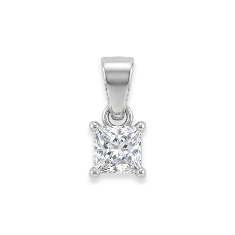 925 Sterling Silver Classic Princess Cut Cubic Zirconia Solitaire Pendant