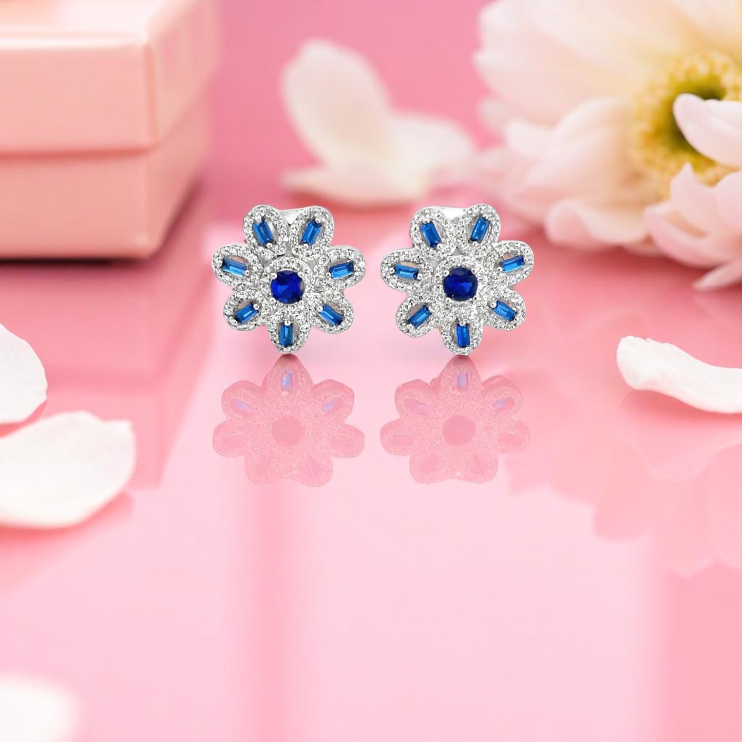 Elegant Floral Blue Earrings
