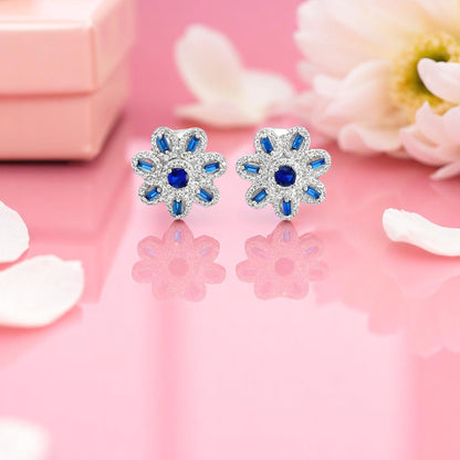 Elegant Floral Blue Earrings