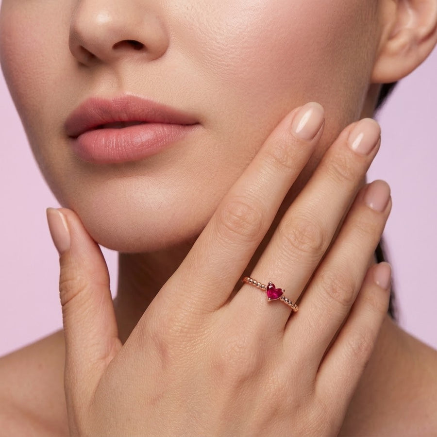 925 Sterling Silver Heart Cut Ruby CZ Ring