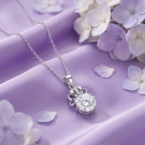 925 Sterling Silver Crown Round Cubic Zirconia Solitaire Pendant