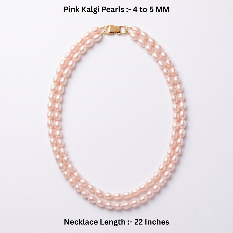 Pink Kalgi Freshwater Pearl Double Strand Necklace – 4–5 MM, 22 Inch