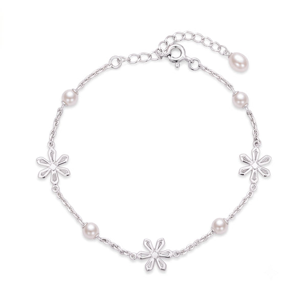 925 Silver Floral Poetry Pearl Bracelet
