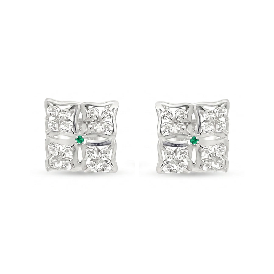 925 Silver Emerald Accent Cluster Stud Earrings