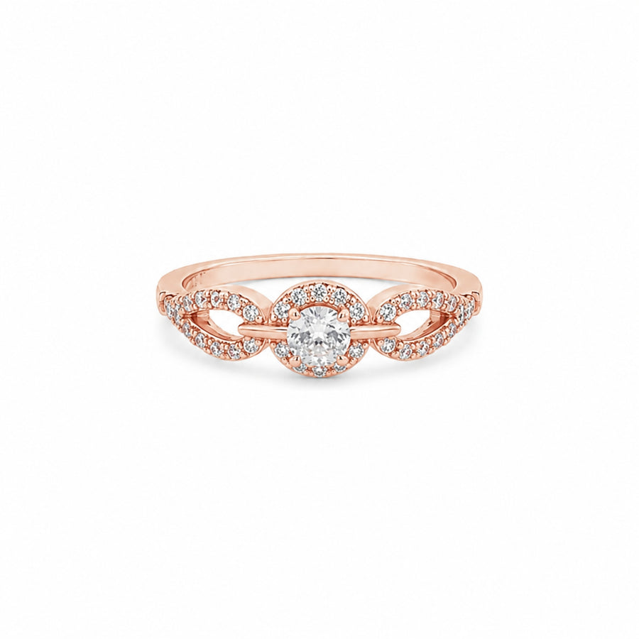 925 Sterling Silver Halo Twist CZ Ring