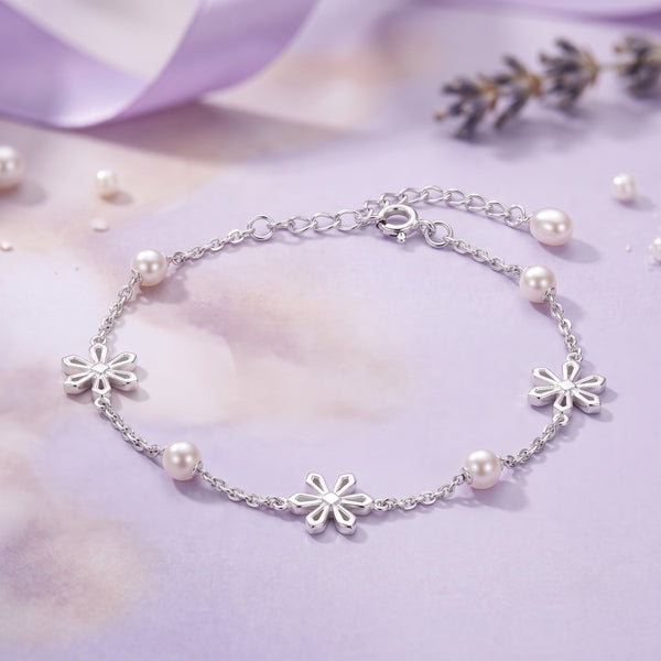 925 Silver Floral Poetry Pearl Bracelet