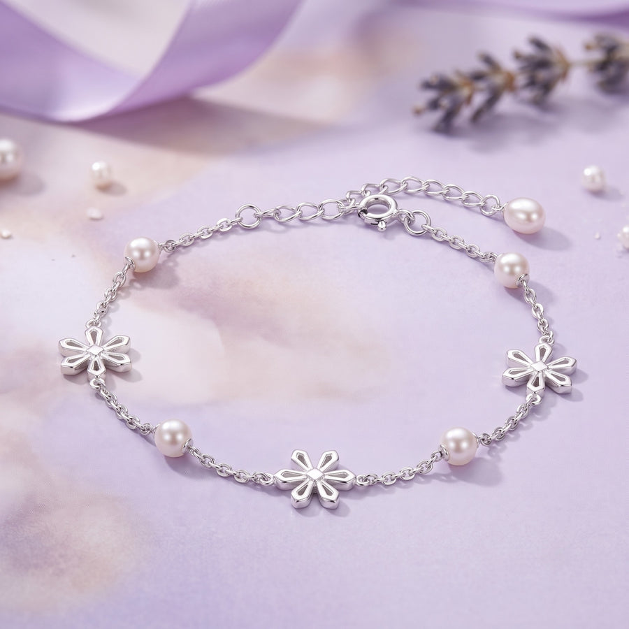 925 Silver Floral Poetry Pearl Bracelet