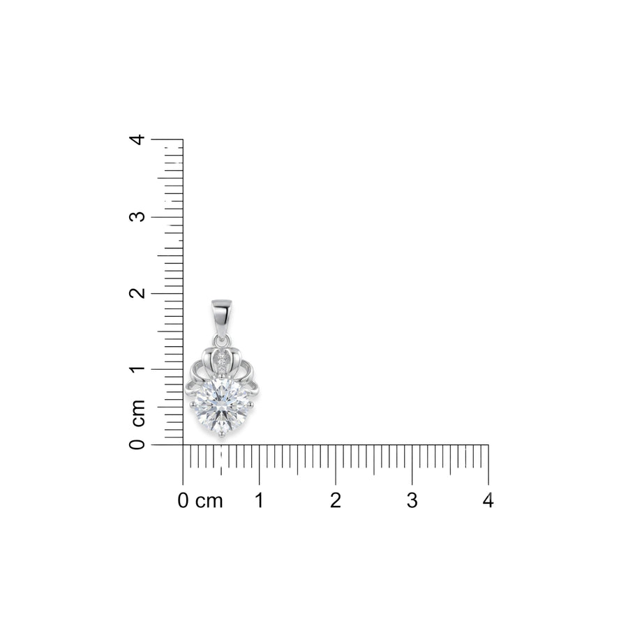 925 Sterling Silver Crown Round Cubic Zirconia Solitaire Pendant