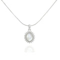 925 Silver Oval Mother of Pearl Halo Pendant Necklace – CZ Vintage Style Jewelry