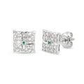925 Silver Emerald Accent Cluster Stud Earrings