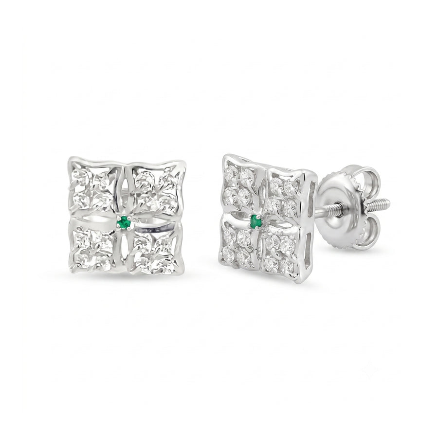 925 Silver Emerald Accent Cluster Stud Earrings