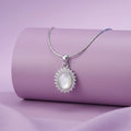 925 Silver Oval Mother of Pearl Halo Pendant Necklace – CZ Vintage Style Jewelry