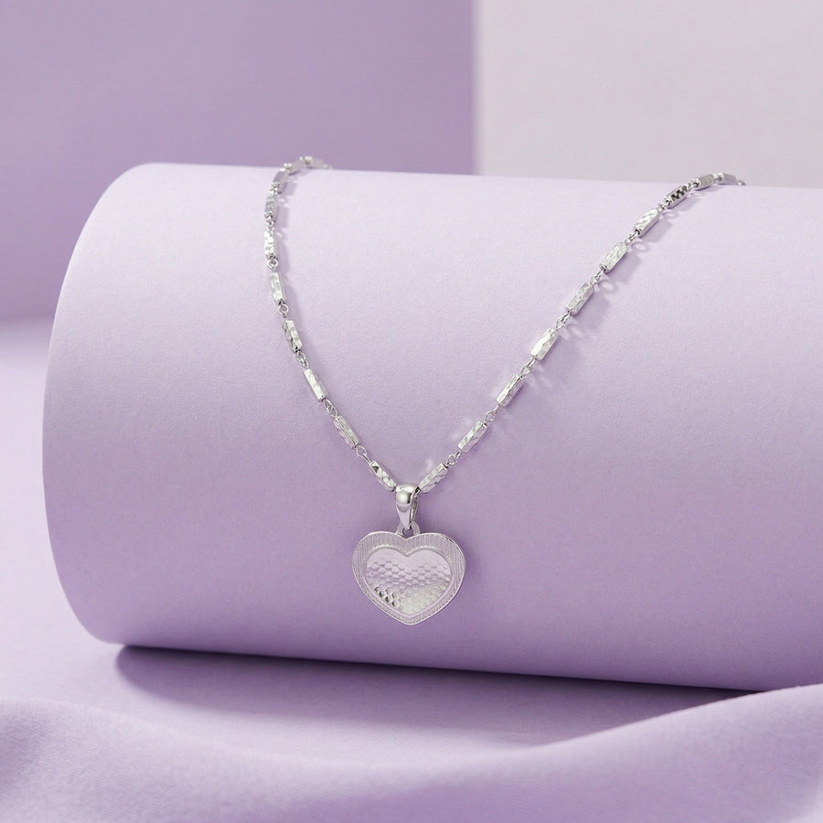 925 Silver Textured Heart Pendant Necklace – Minimalist Romantic Jewelry Gift