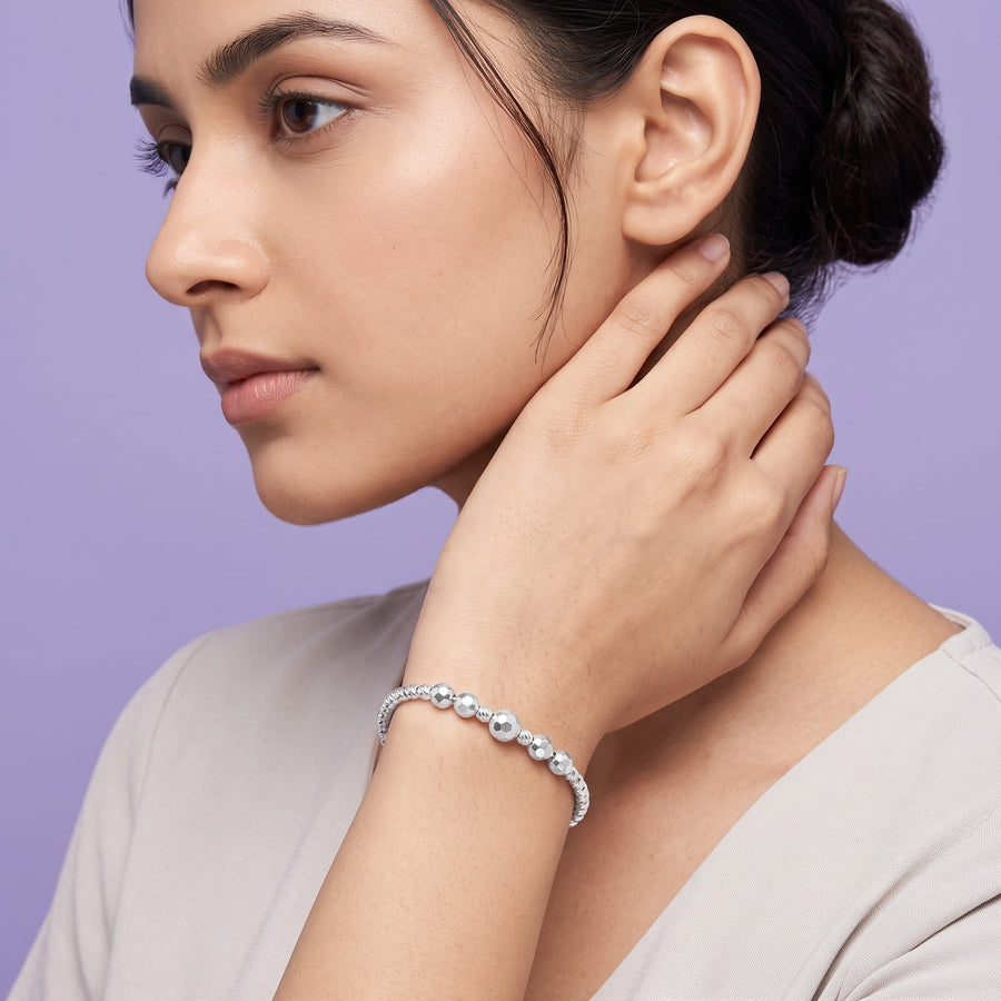 The Contemporary Faceted Sphere Silver Kada