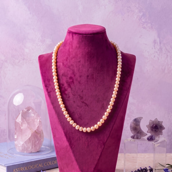 Elegant Pink Freshwater Button Pearl Necklace – 21-Inch Classic Pearl Strand with Adjustable Gold-Tone Clasp