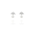 925 Silver Pearl Drop Necklace & Earrings Set – Elegant Zircon Floral Jewelry Set for Women