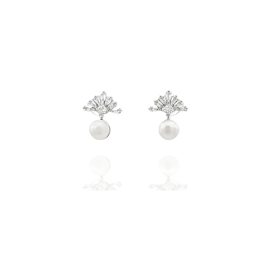 925 Silver Pearl Drop Necklace & Earrings Set – Elegant Zircon Floral Jewelry Set for Women