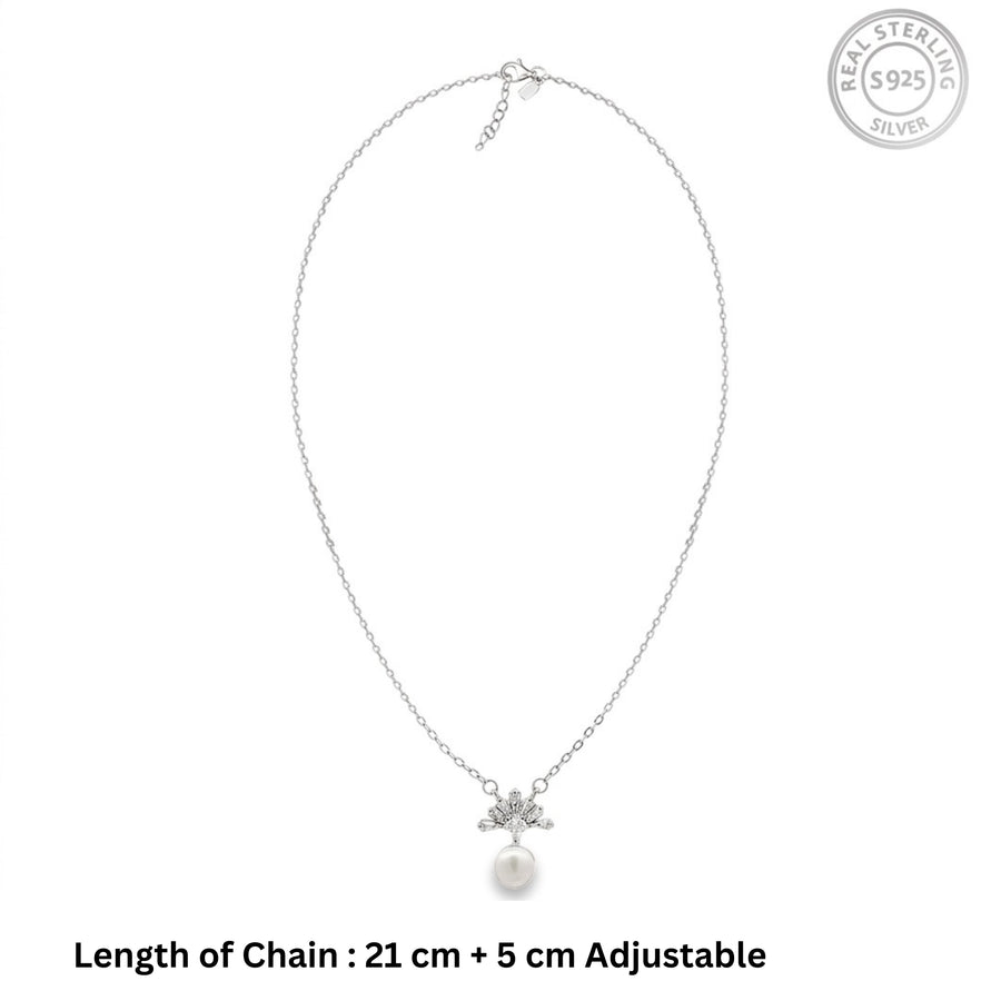 925 Silver Pearl Drop Necklace & Earrings Set – Elegant Zircon Floral Jewelry Set for Women