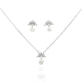 925 Silver Pearl Drop Necklace & Earrings Set – Elegant Zircon Floral Jewelry Set for Women