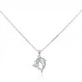925 Silver Dolphin Heart Zircon Pendant Necklace & Earrings Set – Elegant Pearl Shell Jewelry for Women