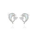 925 Silver Dolphin Heart Zircon Pendant Necklace & Earrings Set – Elegant Pearl Shell Jewelry for Women