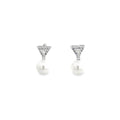 925 Silver Pearl Drop Triangle Stud Earrings