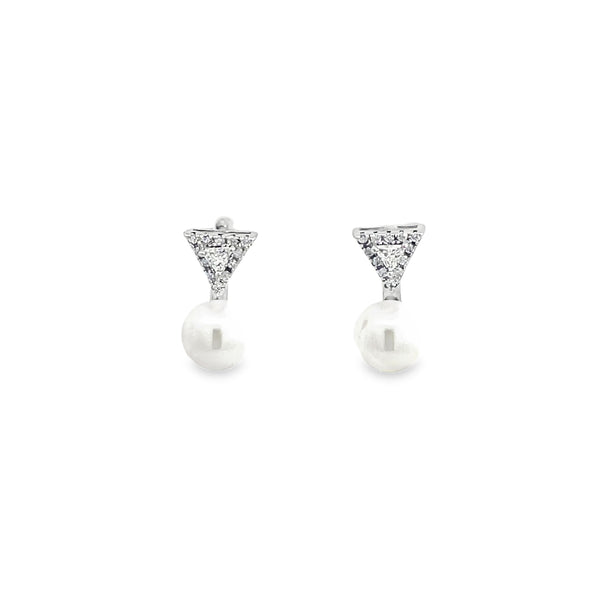 925 Silver Pearl Drop Triangle Stud Earrings