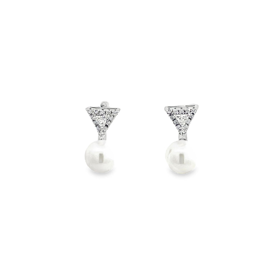 925 Silver Pearl Drop Triangle Stud Earrings